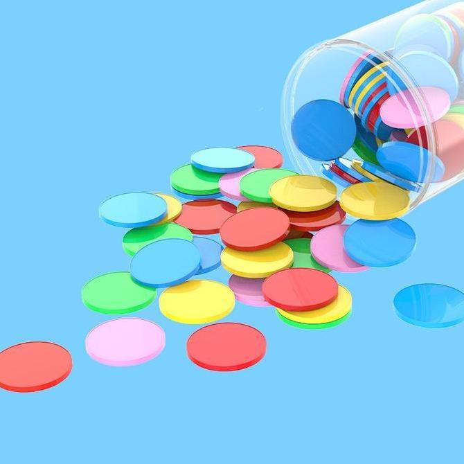 HAZTFRIOR 100Pcs Koin Plastik Warna Mengenal Matematika Edukasi Koin Mainan Plastik
