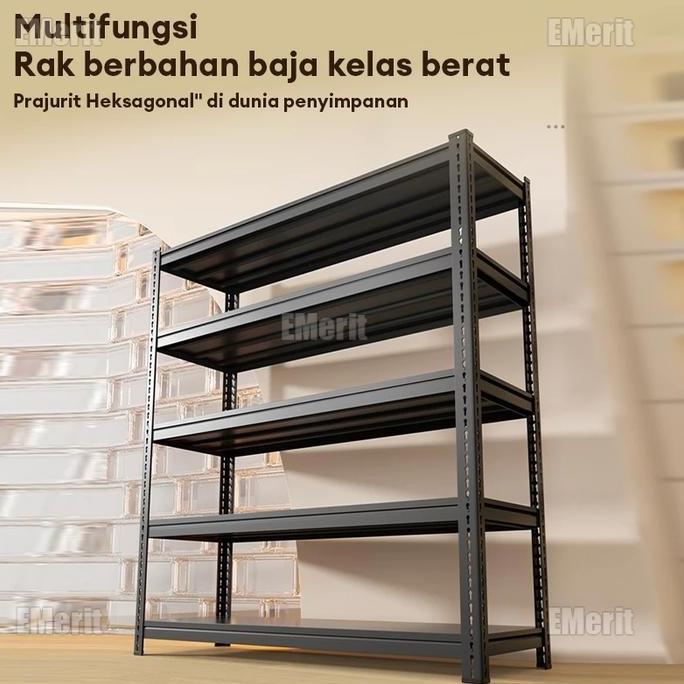 BAIAVY Rak Besi Siku Lubang 5/4/3 Tingkat Rak Susun Serbaguna Rak Gudang Rak Barang