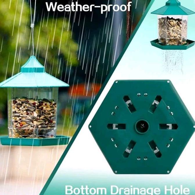Rumah Gazebo Gantung Tempat Makanan Burung Liar Hijau PP+PSS 19x23cm Kapasitas 500ml untuk Dekorasi 
