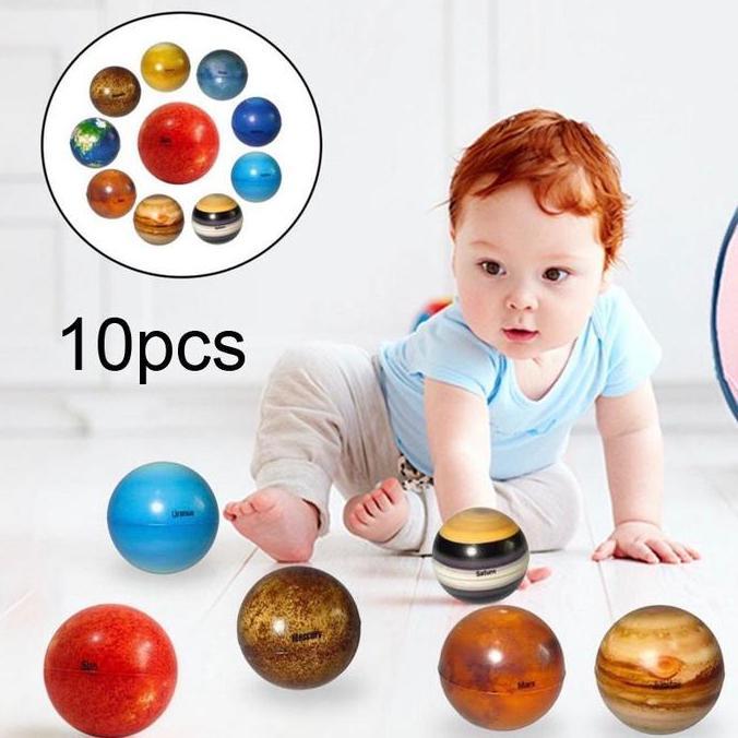 SWASAGARA 10PCS Mainan Edukasi Planet Bola Elastis Bola Bentuk Planet Bola Tata Surya/Solar System P