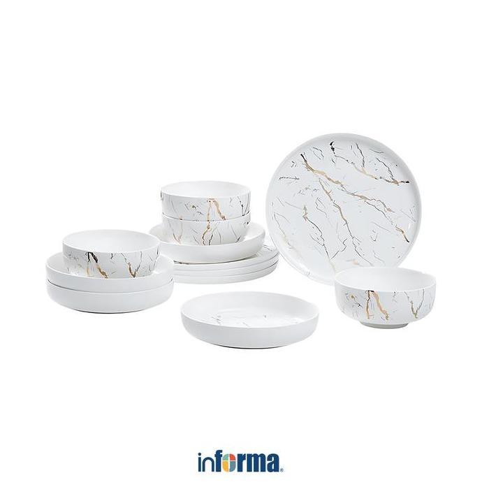 BEST SELLER - Informa Appetite Set 12 Pcs Allen Perlengkapan Makan Marble - Putih Peralatan Makan Pi