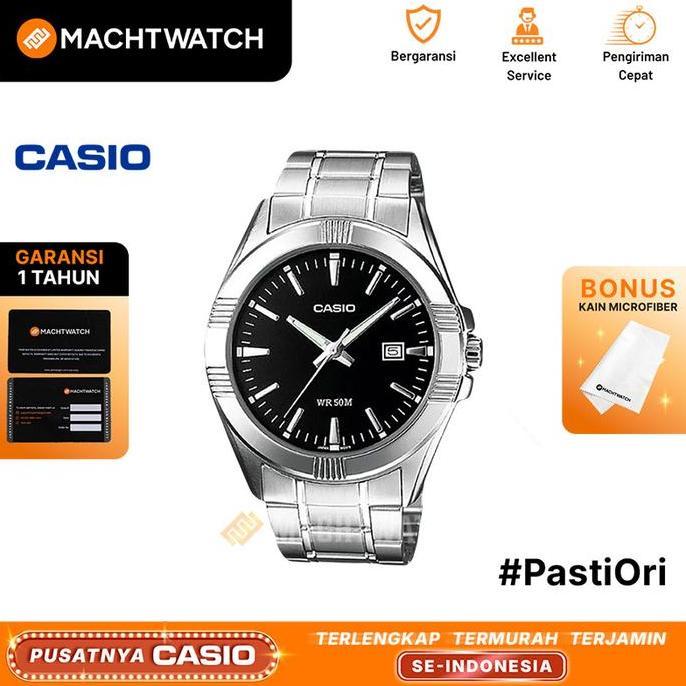 Jam Tangan Pria Casio Standard MTP-1308D-1AVDF MTP1308 MTP-1308D Black Dial Stainless Steel Band
