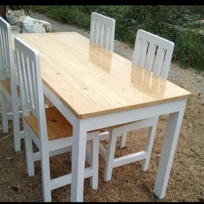 meja makan kursi jati belanda cat putih