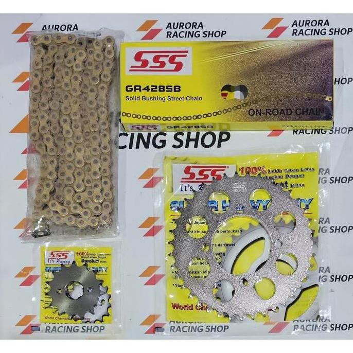 TERLARIS - Gear Set SSS 428 Yamaha RX King & Rantai SSS 428 SB Gold Original @