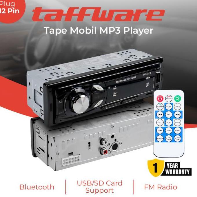 BEBAS ONGKIR - Taffware Tape Mobil Audio Single DIN MP3 Player Bluetooth 5.0 60W dengan Remote Soket