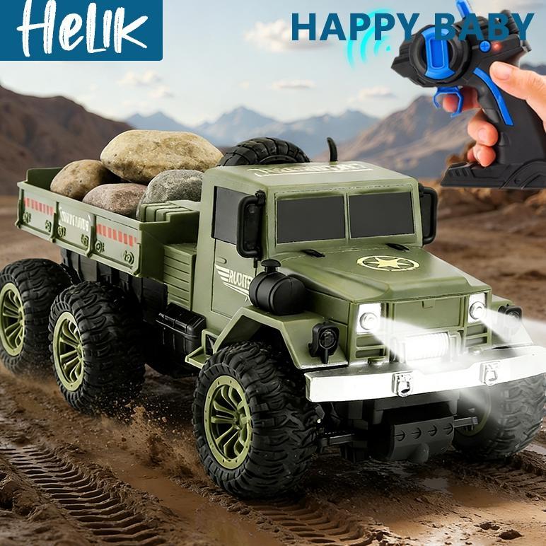 DISKON MOBIL TRUK KARGO MILITER REMOTE CONTROL DENGAN LAMPU 4WD RC MOBIL MONSTER RODA 6