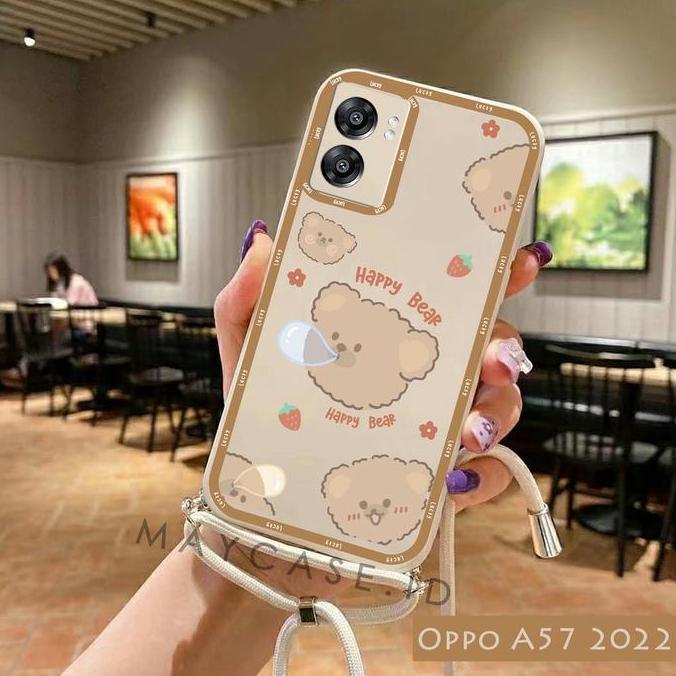Softcase Macaron Motif Bear + Tali Sling Oppo A57 2022 A96 A76 A54 A5S