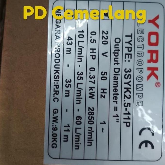 Pompa Satelit York 0.5 Hp Komplit Kabel Tambang Submersible York Italy