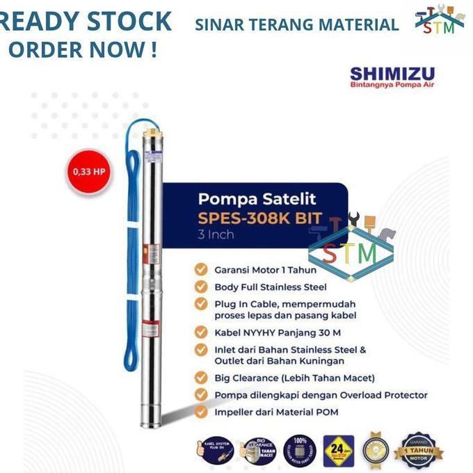 Submersible Pump Shimizu 0,33Hp 3" Spes-308K Bit + Kabel/Pompa Satelit