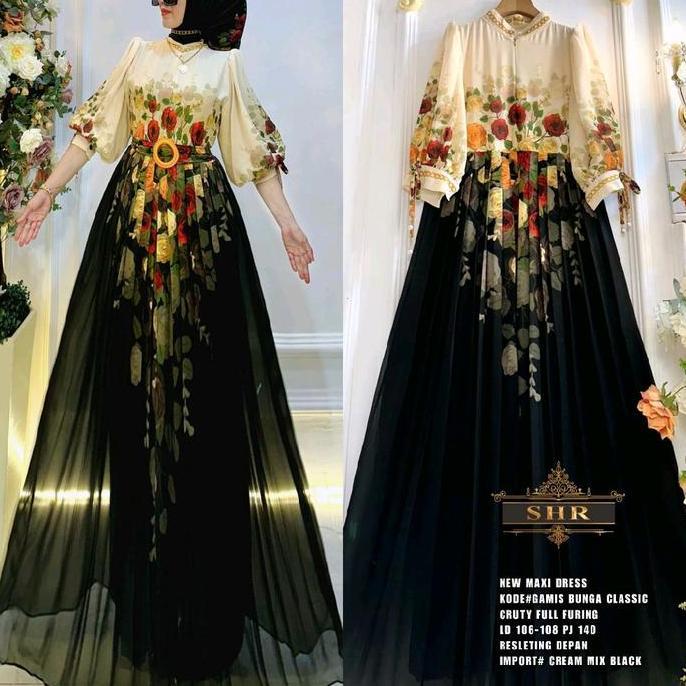 New NewReady Maxi Dress Bunga Clasik Mewah 100%Ori Shr Promo Lebaran