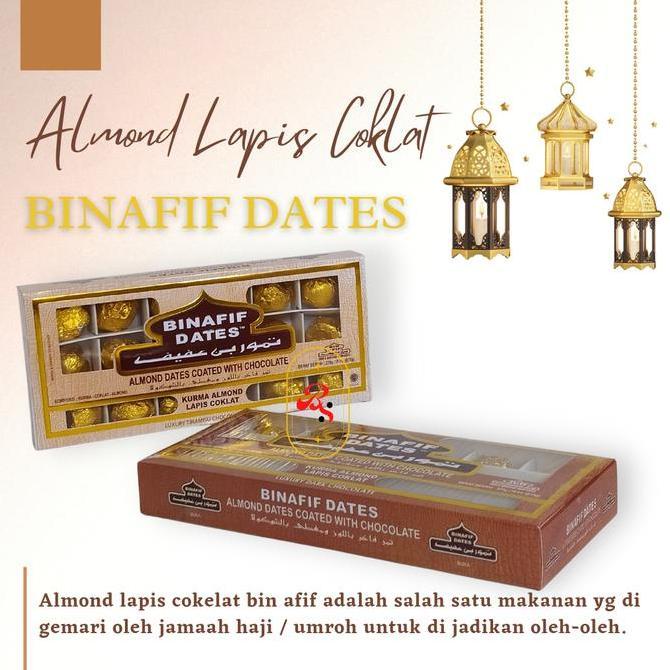 KURMA ALMOND LAPIS COKLAT BINAFIF DATES ISI 18 ALMOND DATES COATED WITH CHOCOLATE LJ