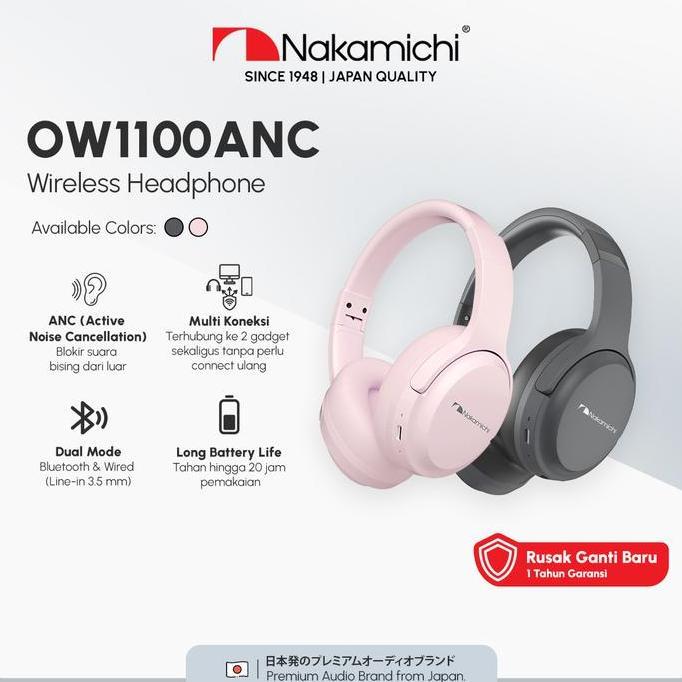 Nakamichi Ow1100Anc Active Noise Cancelling Wireless Headphone Headphones Bass