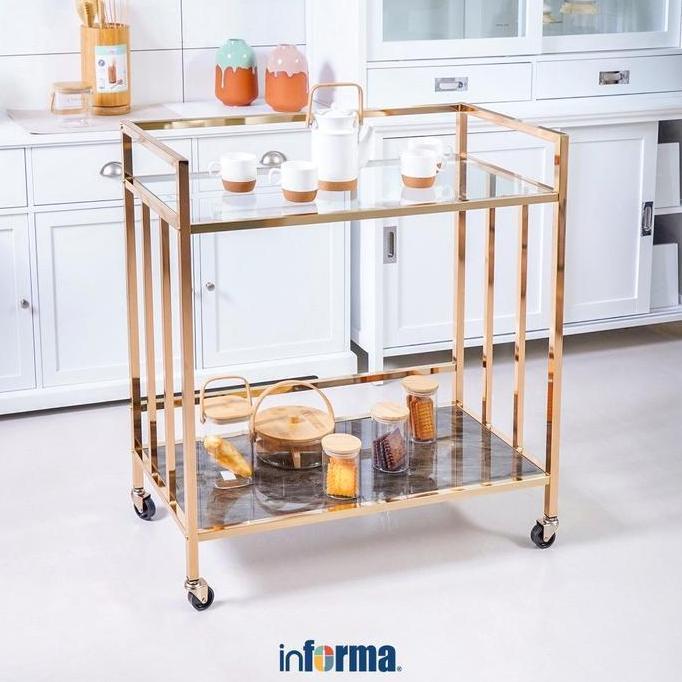 Informa Nixon Rak Troli Dapur - Gold Sajian Minuman Ruang Makan Penyimpanan Roda