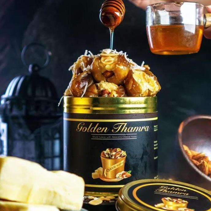 Golden Thamra - Kurma Sukkari Premium Isi Keju, Almond, Madu Yaman Asli, Manis Legit & Mewah NS