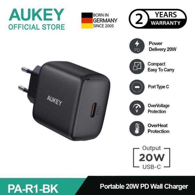 HARGA DISC - Adapter AUKEY Charger Port USB C 20W PA-R1-BK Kepala Charger Aukey