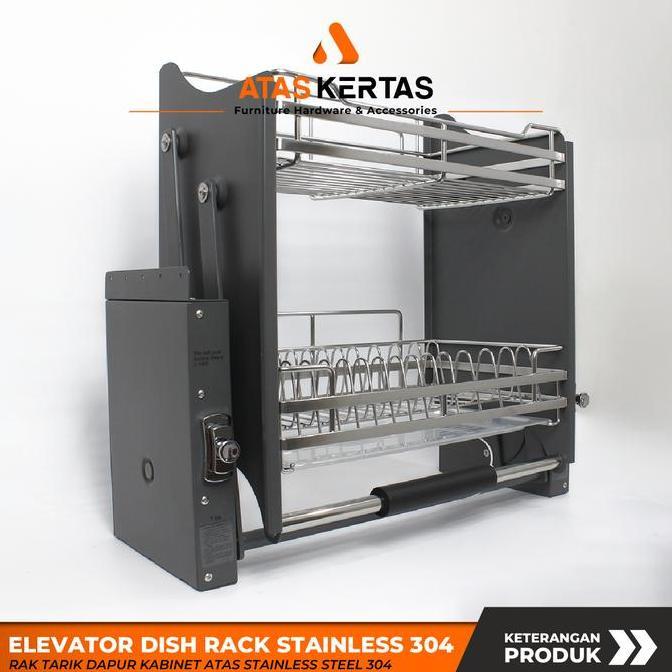 elevator dish rack basket - rak piring tarik dapur kabinet atas - rak piring gelas stainless pull do