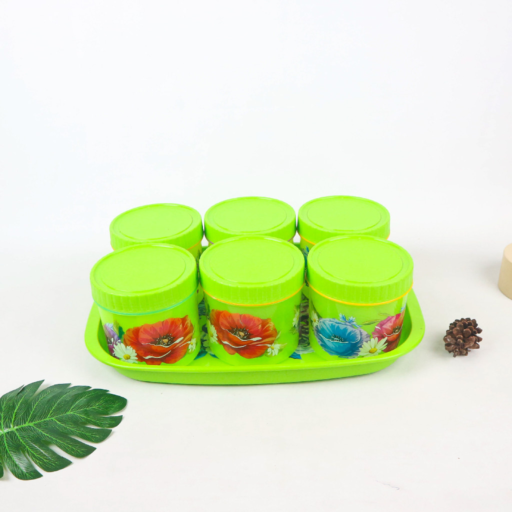 Toples Jumbo Set Tonam Calista Isi 6 Pcs + Nampan Baki / Toples Kue Jajan Lebaran Terbaru Motif Bung