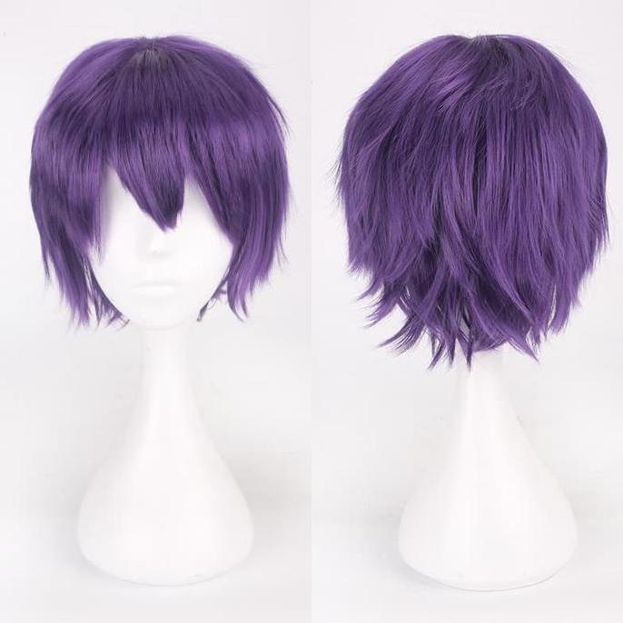 K049-16 ungu purple black wig base cowok pendek cosplay rambut palsu