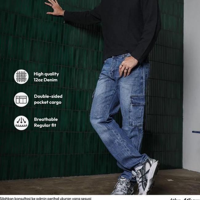 Weird Jeans - Weird Jeans Reguler Fit Blue Biru Cargo Heinz Celana Panjang