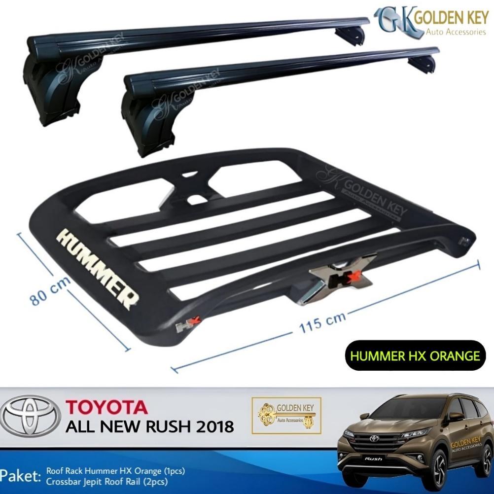 DISKON PAKET ALL NEW RUSH 2018 UP ROOF RACK HUMMER HX + CROSSBAR JEPIT ROOF RAIL RAK BAGASI ATAS MOB