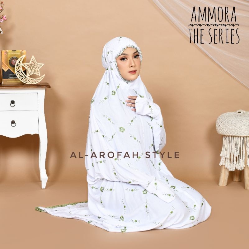 Mukena Terusan Ammora Mukena Terusan Rayon Full Bordir  Putih Terbaru