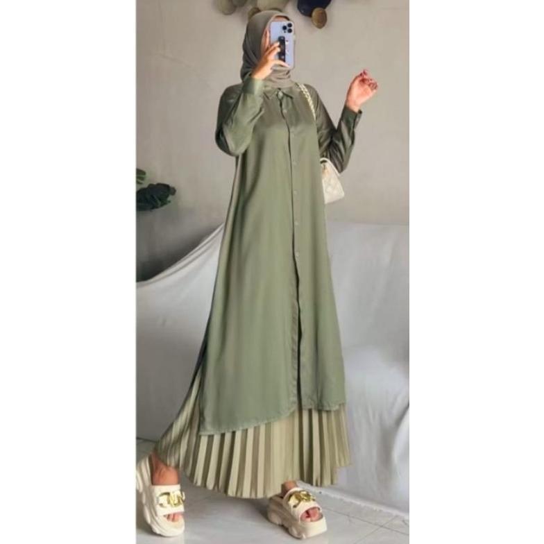 Fast Delivery Gamis Tunik Biru Lengan Panjang Allsize Standard Ld 110 Allsize Jumbo Ld 120 Terbaru