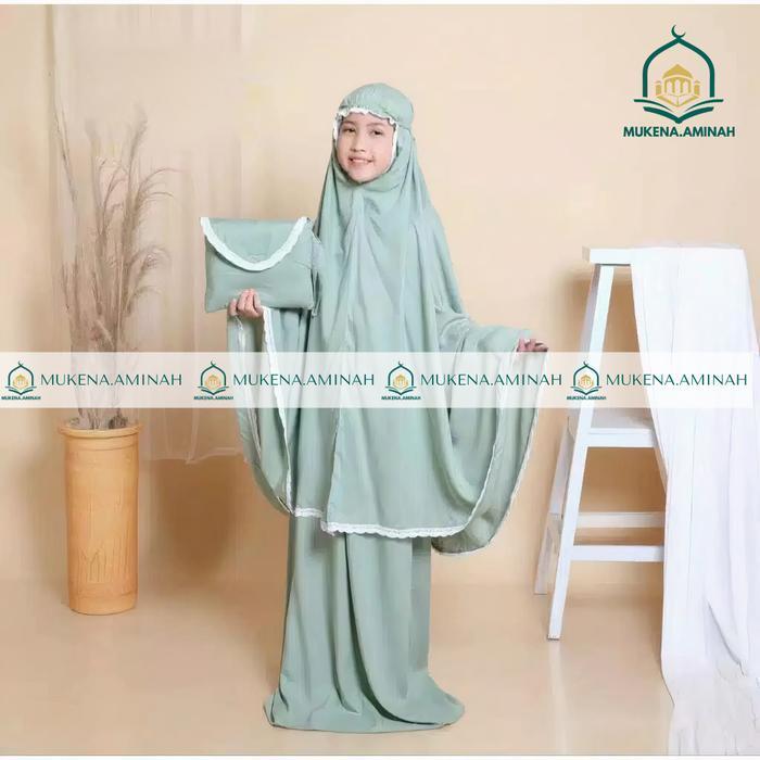 Bisa Cod - Mukena.Aminah Mukena Anak Tanggung Remaja Sheila Bali Polos Renda Atasan Katun Muslim Lem