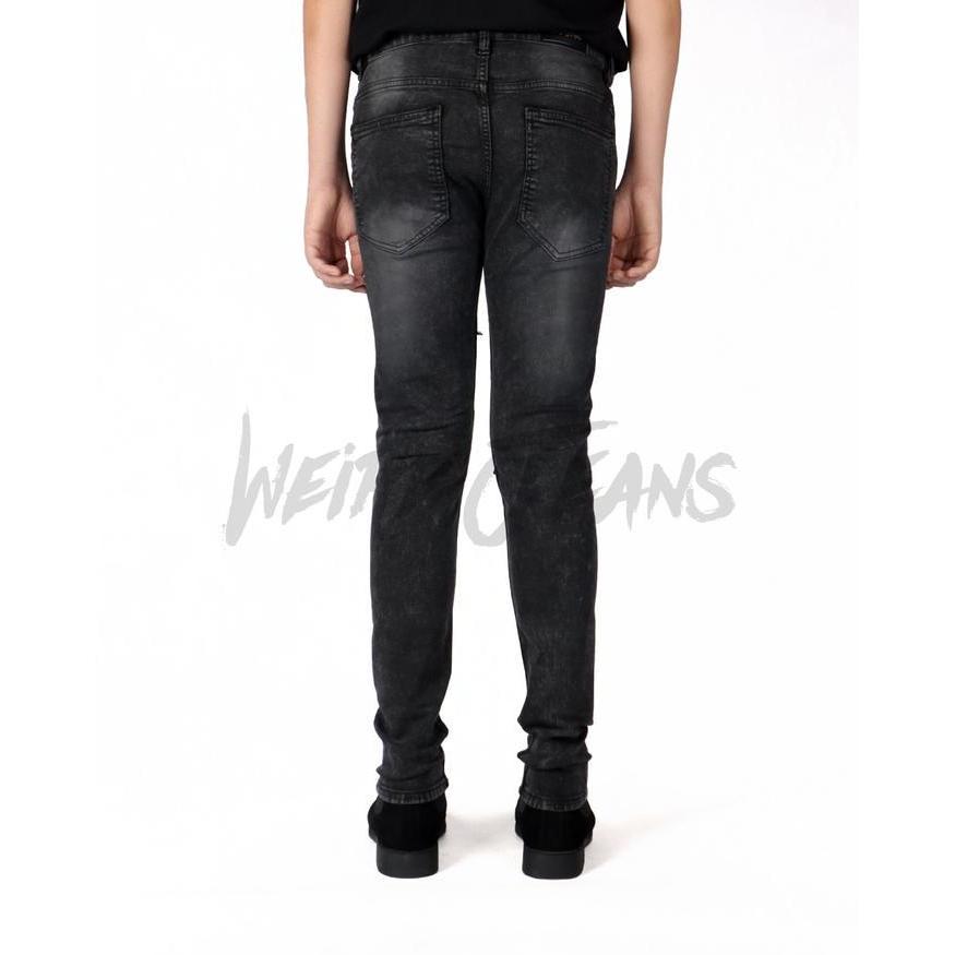 Bisa Cod - Weird Jeans - Austin Black - Celana Jeans Pria Slimfit Strech Ripped Tambal Denim Nyaman 