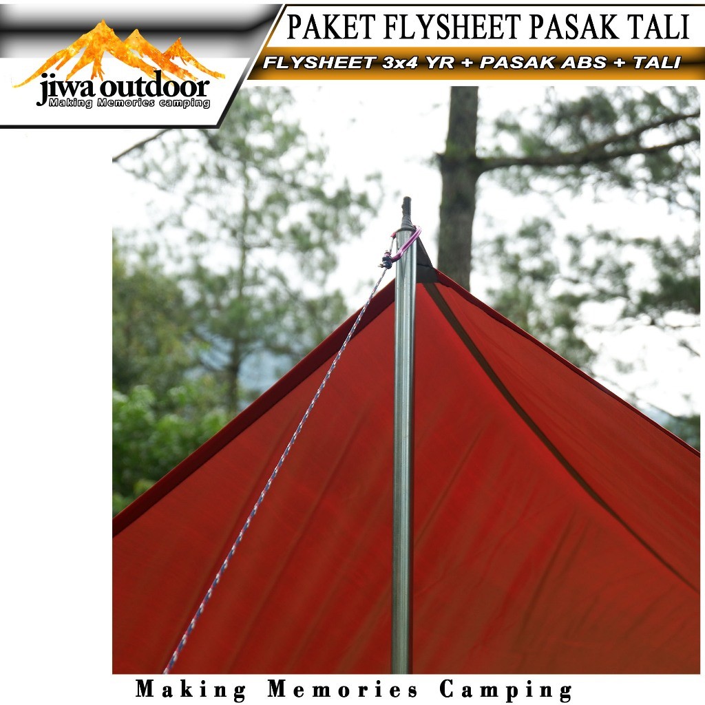 Paketan Flysheet 300 X 400 + 6 Pasak Abs + 4 Tali Guyline Flysheet Set Waterproof Atap Tenda Outdoor