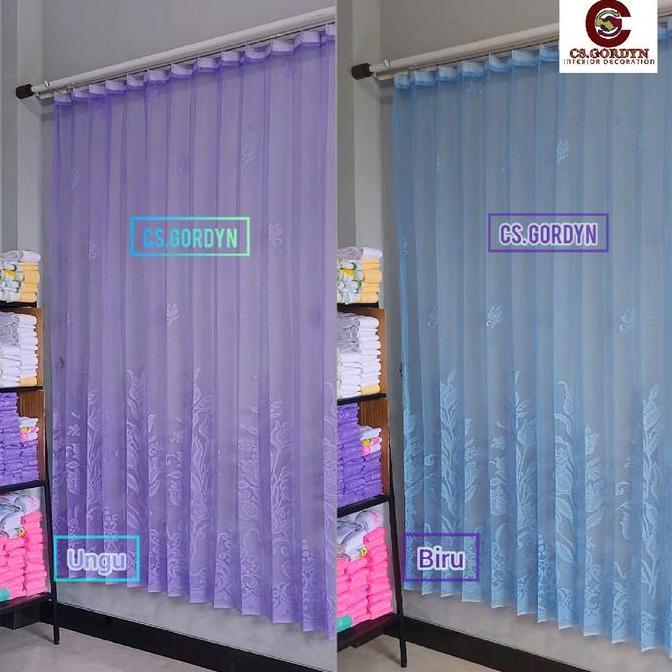 Vitrase Gorden Bunga Tulip Ungu Biru Tirai Vitrage Vitrace Selambu tile jendela minimalis