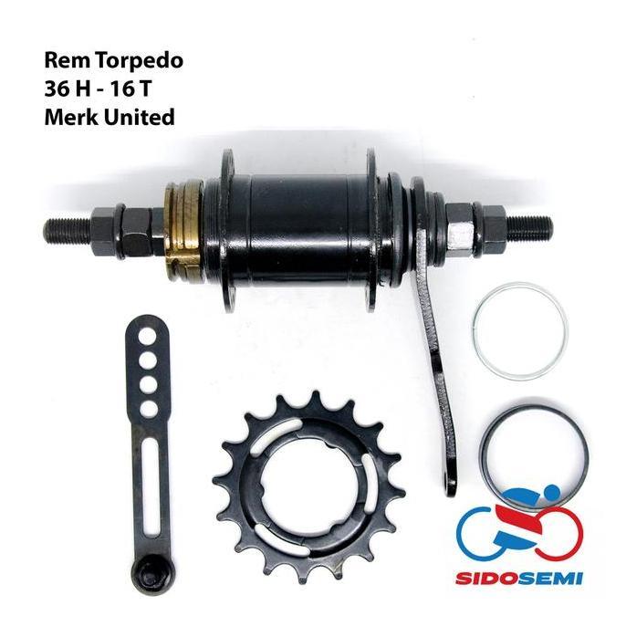 Ready Stock Rem Torpedo Sepeda Fixie Bmx Lubang 36 Gir 16T United Hitam