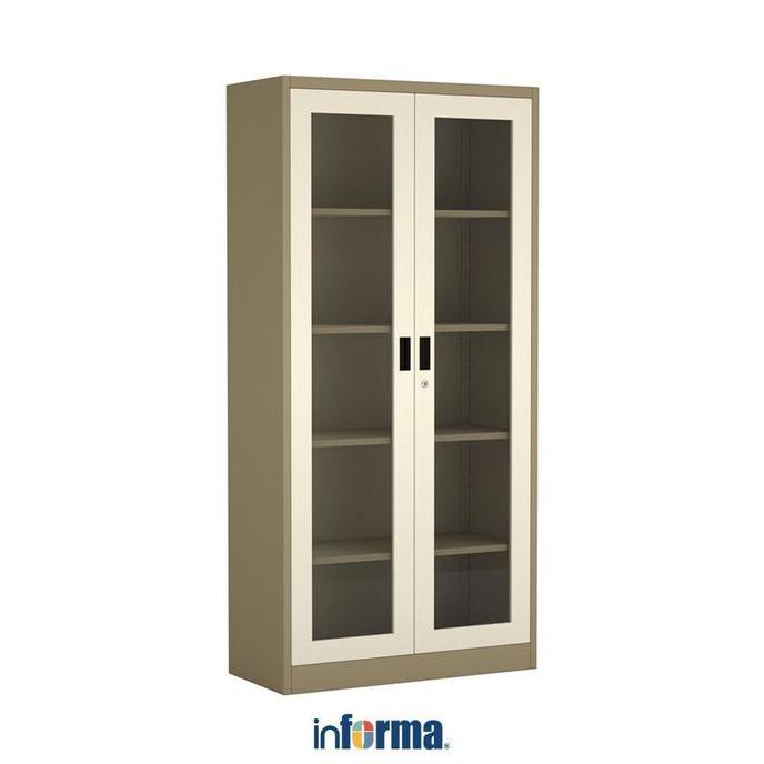 Informa Kiev Lemari Arsip Kantor Metal 2 Pintu Kaca - Cokelat Rak Dokumen Filing Kabinet Tempat Berk