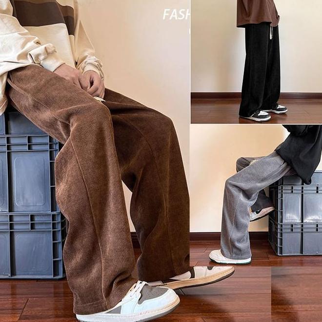 Celana Corduroy Pria Baggy Korean Style Pants Longgar