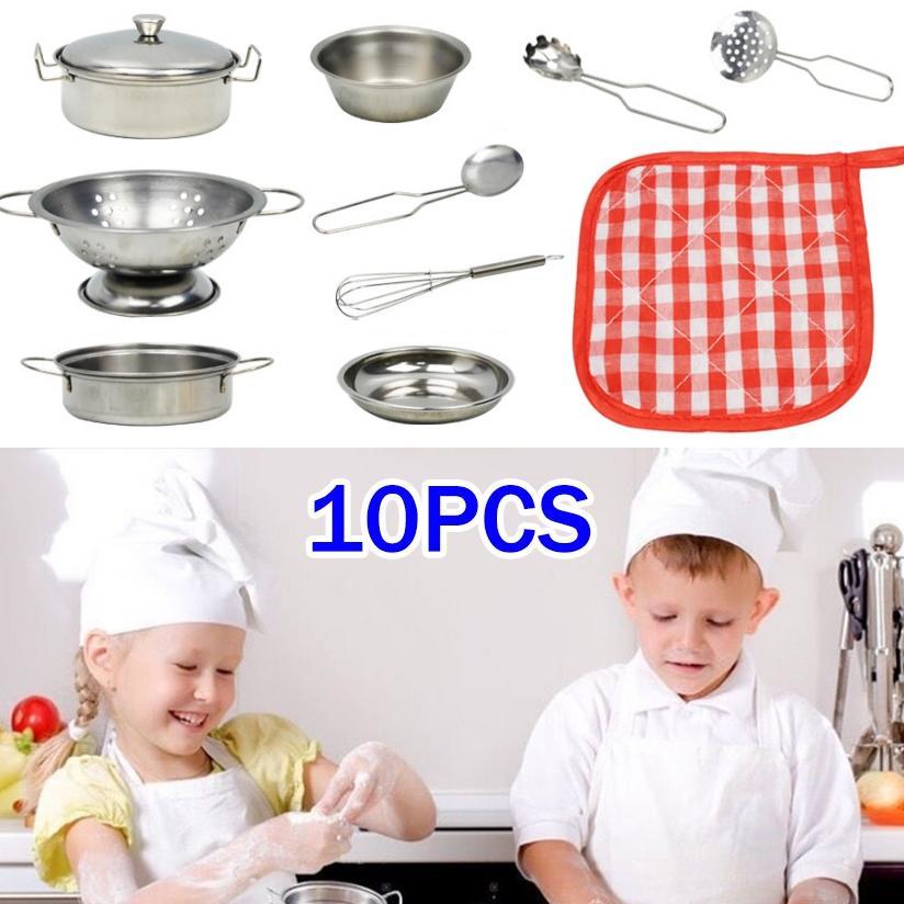 favorit 10pcs mainan masak-masak stainless anak mainan anak dapur set stainless kids house kitchen t