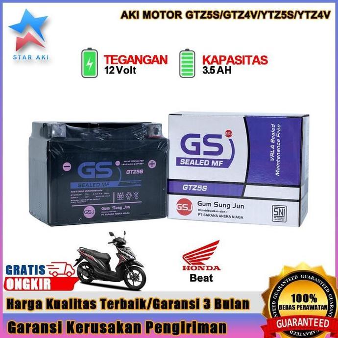 Aki Motor Beat GTZ5S 5AH Aki Motor Honda Beat Fi Beat Street Beat Pop Aki Kering MF