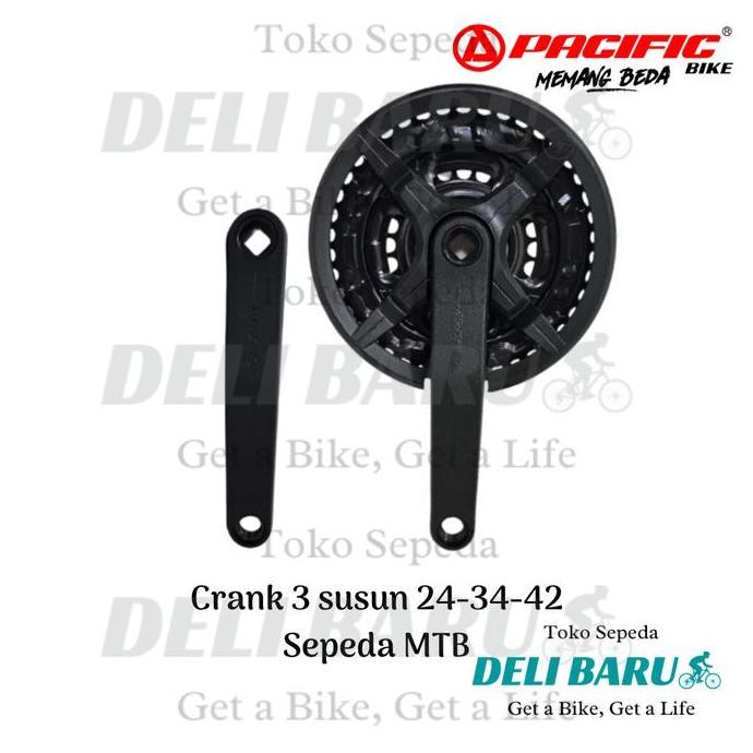 Pacific Crank gear tengah chainwheel gir 3 susun 24 34 42T sepeda MTB