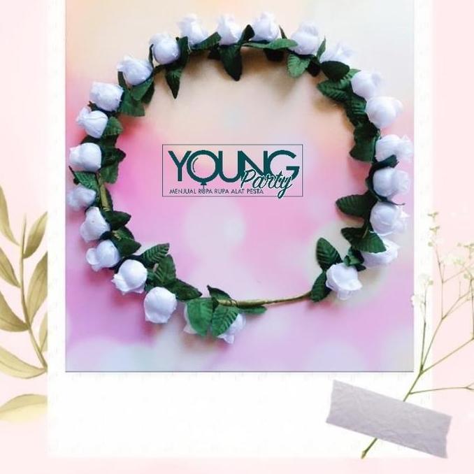 Flower crown putih/Bando lingkar Bunga warna putih
