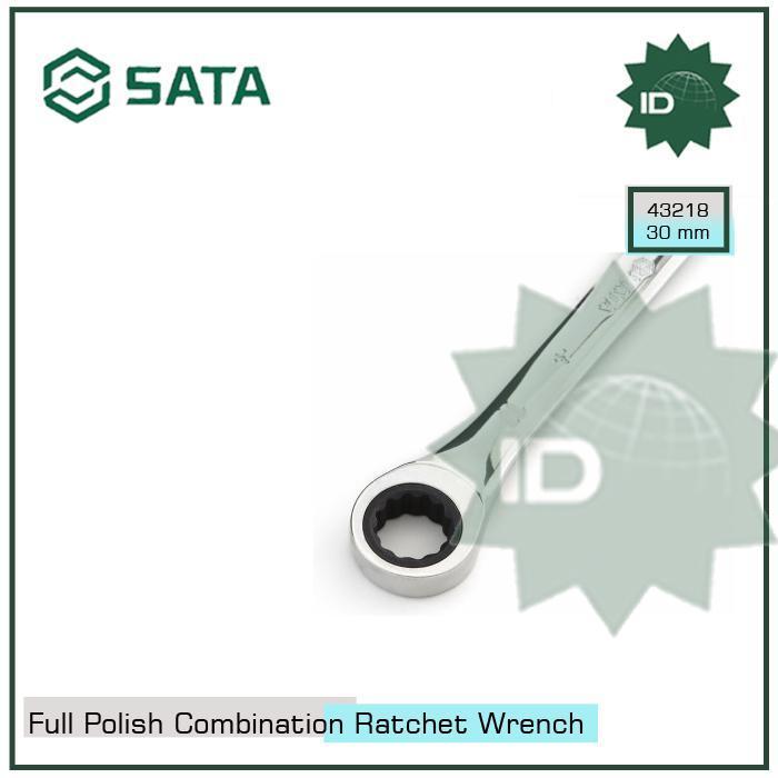 KUNCI RING PAS 30MM 43218 FULL POLISH COMBINATION RATCHET WRENCH SATA