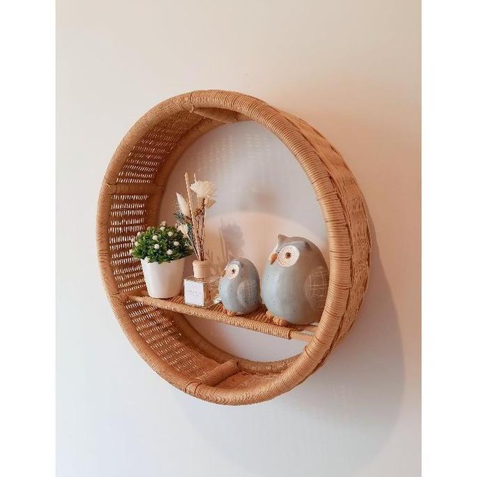 TERLARIS RAK DINDING ROTAN BULAT / HIASAN DINDING ANYAMAN/ RAK GANTUNG DINDING