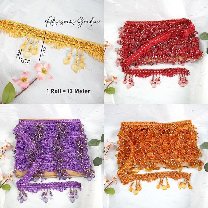 RENDA 3 HATI GORDEN CRYSTAL/Renda gorden 13 M HARGA PER ROLL