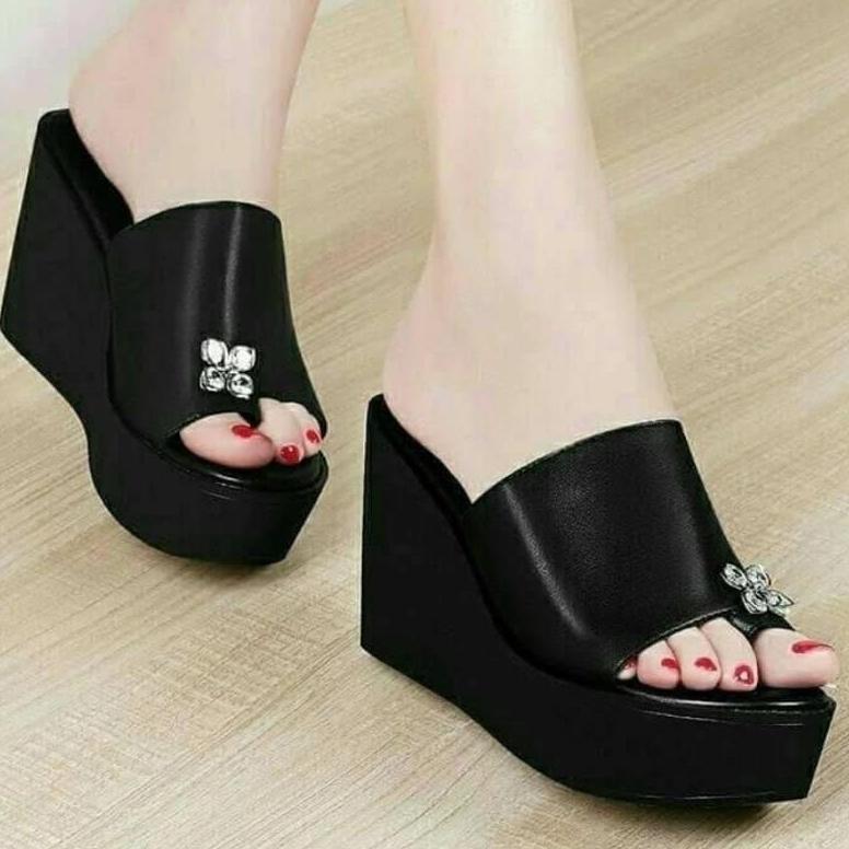 Tahan Lama Sepatu Sandal Wanita Wedges Kulit Sintetis Ed23