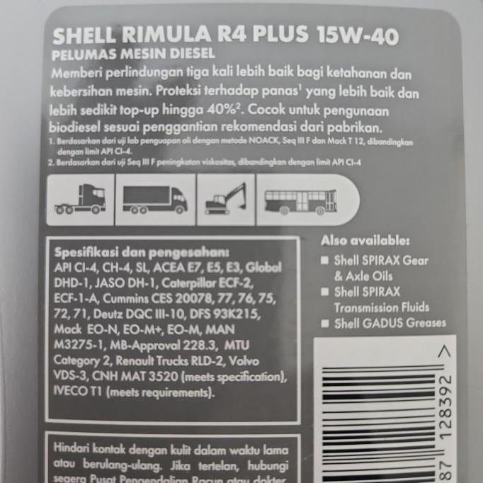 Oli Mobil Diesel Genset Shell Rimula R4 Plus (1 Liter) Penerus R4X
