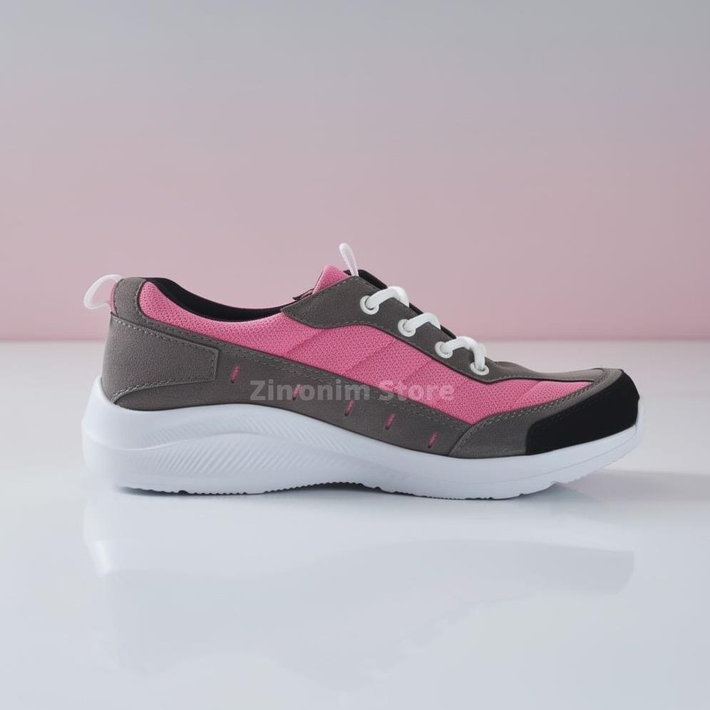 Premium Sepatu Wanita Sneakers Safety Shoes Sporty Abu Pink