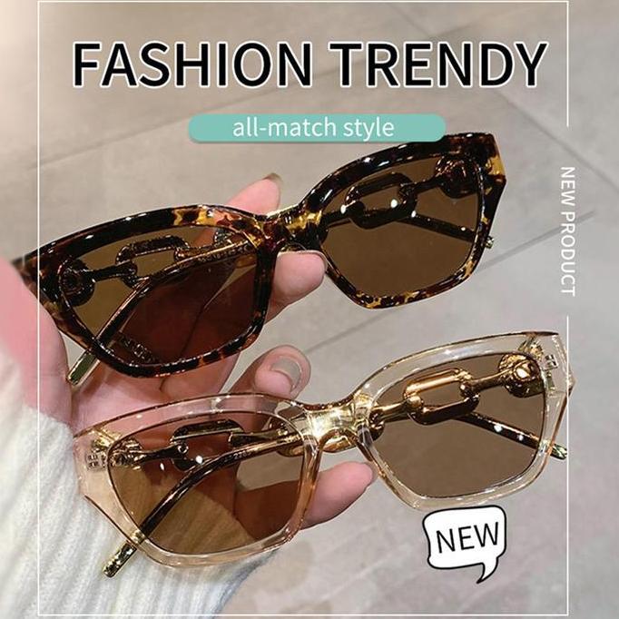 Promo [Free Gifts] Kacamata Hitam Mata Kucing Rantai Logam Hip-Hop Fashion Mode Barat Unisex Kacamat