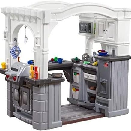 Step2 Grand Walk-in Kitchen & Grill Kids Playset, Indoor/Outdoor Kitchenette, 103 Piece Toy Accessor