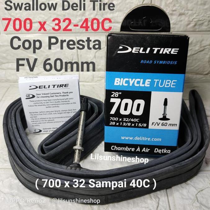 Ban Dalam 700 x 32c / 40c Deli Tire 700x32/40c Cop Pentil Presta FV 60mm Sepeda Roadbike Gravel Fixi