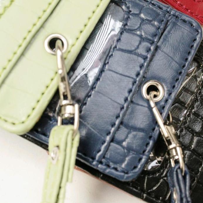 id card holder lanyard kulit name tag motif buaya