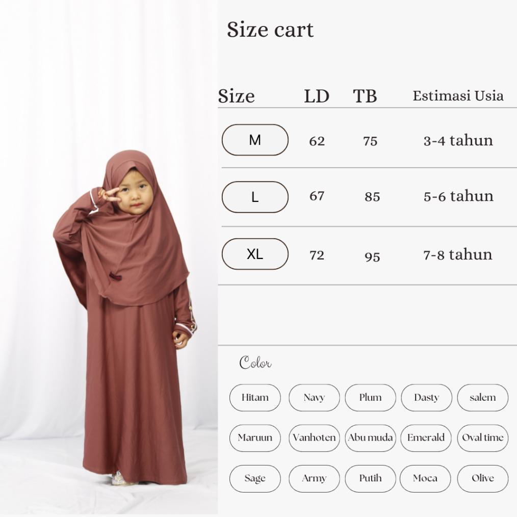 PROMO Set Gamis Anak Marwah dengan Jilbab Ukuran M-L-XL - Baju gamis Muslim anak