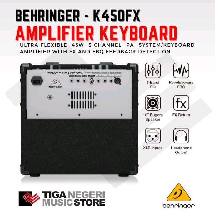 Ready  Behringer K450FX Ampli Keyboard Ultra-Flexible 45W 3-Channel PA System dengan FX dan FBQ Feed
