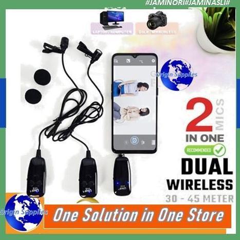 READY Microphone Mic Clip On Wireless Dual UHF 40 - 45 Meter Smartphone HP